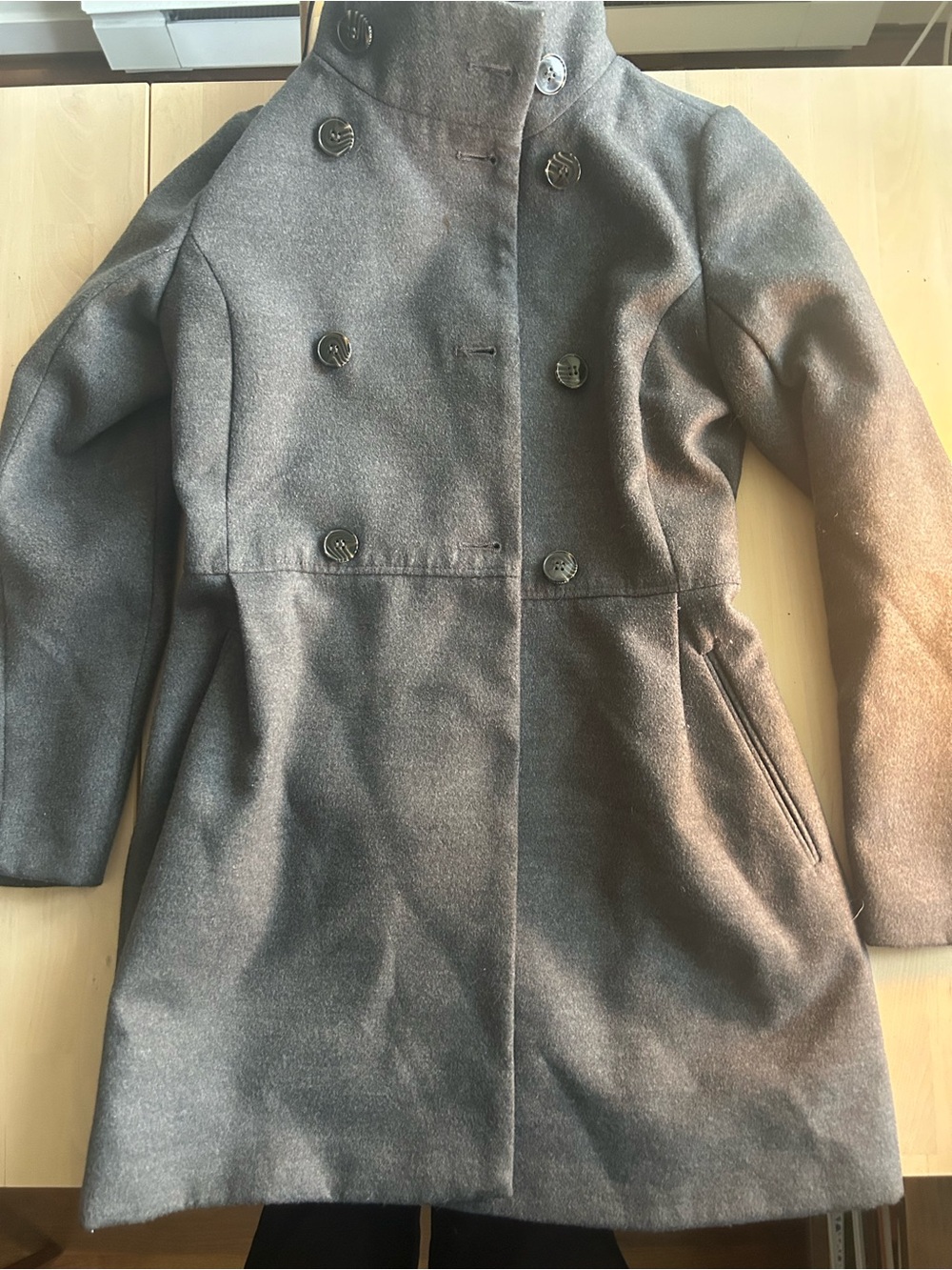 Pull&Bear Grey Double-Breasted Coat – Size S